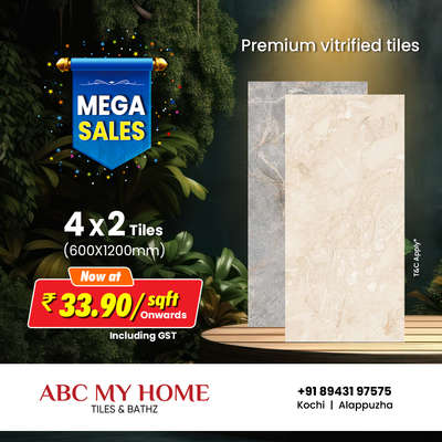 ₹33.90/sqft -ന് മികച്ച 4x2 (600x1200mm) ടൈലുകൾ സ്വന്തമാക്കാം ABC MY HOME -ൽ നിന്നും. ഓഫർ ലഭിക്കുവാനായി ABC MY HOME കൊച്ചി, ആലപ്പുഴ ഷോറൂമുകൾ ഉടൻ സന്ദർശിക്കൂ.

കൂടുതൽ വിവരങ്ങൾക്ക് 91 89431 97575 എന്ന നമ്പറിൽ ബന്ധപ്പെടാവുന്നതാണ്.

#tiles #sanitaryware #plumbing #bathroomfittings #kitchen #home #homesweethome #kitchentop #showroom #offers #discounts #shopping #abc #abcmyhome #granddiscountsale #trending #trendingreels #trendingoffer #megasales #reels #kerala #kochi #alappuzha #eramalloor #india