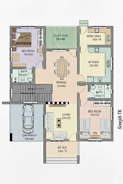 1500 Sqft നിർമ്മിക്കാവുന്ന മൂന്നു ബെഡ്റൂം വീട്(GF plan)