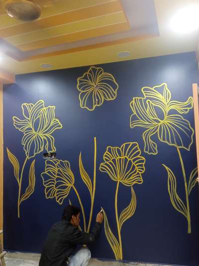 blue and gold painting  #WallPainting