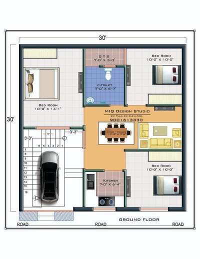 30'x30' 2D Plan With Dimensions