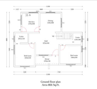 Ground floor plan- Suitable for 5 cent plot.
West faced house.