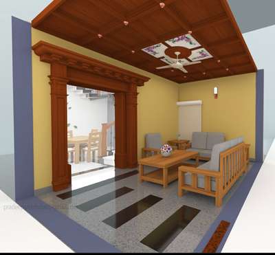 Living Room Design with Kerala traditional wooden ceiling  &  2 mtr Door Opening ...