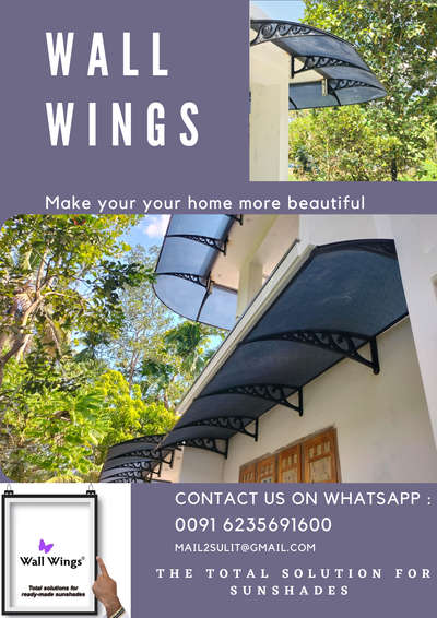 Wall Wings 🦋
Readymade sunshades-Imported 
390 per sq feet. 
for more details please feel free to contact me on my whatsapp number 
0091 6235691600.
🦋🏡🦋🏡🦋🏡🦋🏡🦋🏡