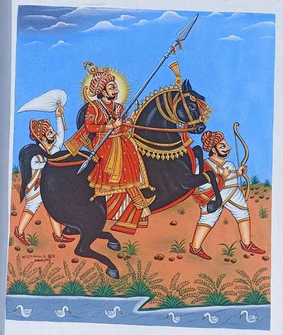 Pabuji Rathod's painting was made on canvas, created by artist Pannalal Sain (Contact -9649418819)