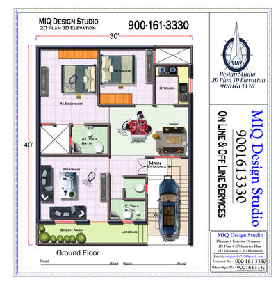 *New Plan* 
*30'-0"x 40'-0"*
*अपने सपनो का घर बनाने की शुरुआत कीजिये हमारे साथ*
*MIQ Design Studio*
On Line & Off Line Services
900-161-3330

*2 Bedrooms | Drawing I 2 Toilet Bath | Kitchen | Dinning |Living Area l Porch l Front Green Area*

*Want to Design 2D 3D Interior or Exterior Design?*
*Contact us:* miqureshi031@gmail.com

*#Ground #Floor #Plan #3dfloorplans #floorplan #interior #3dplan #houseplan #homeplan #marketing #realestate #3D #floorplans #2dplan #2dfloorplan #3dinterior #rendering #planimetrie2D #Bedrooms #Attach #Bath*