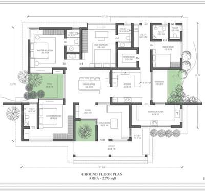2300sqft housing plan with courtyard and 3 bedrooms #floorplan  #Architectural&Interior  #arcitecturedesign  #Buildingconstruction  #courtyard
