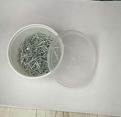 Concrete nail special wall panels clip.

 50 rup pr box 1000pcs 
size 20x 23 number (thickness 2.mmx 22 length) 3D carpenter point delhi 701761