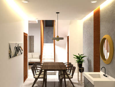 Proposed interior design for dining area. 
.
.
#Architect #architecturedesigns #DiningTable #diningroom #interior #design #designer #wall #texture #TexturePainting #architecturekerala