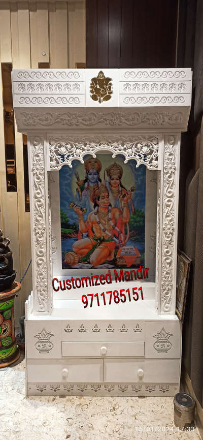 # 3d & 4d Customized shree SitaRam Hanuman Designer Modern Corian Mandir with led lights with colour with SS Enlaey work#