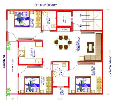 sketch plan of 30'-0"x30'-0"
(3bhk)