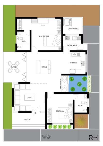 #2BHKHouse #1200sqft #trendingdesign #patio #koiponddesign #baywindowideas #FloorPlans #2DPlans #architecturedesigns #OpenKitchen #singlestoryresidence #cornerwindow #5centPlot #Ernakulam