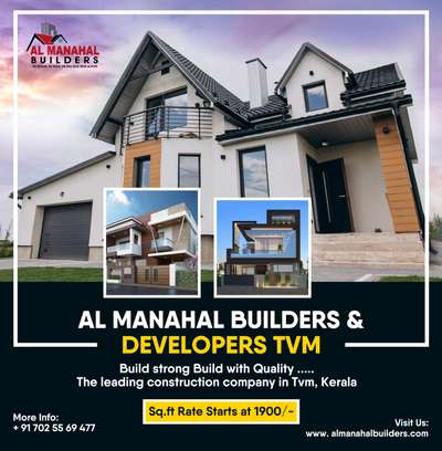 Al manahal Builders and Developers tvm is the leading construction company in tvm kerala

we are not build a building for a few years we are build a building for a life time 
sq ft rate starts at 1900/-
call 7025569477