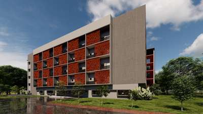 Hostel Building 
#3drendering #elevationdesigns #Brickwork  #facadedesign