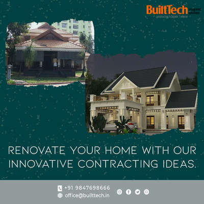 RENOVATE YOUR HOME WITH OUR INNOVATIVE CONTRACTING IDEAS!!!
                   We offer complete solutions right from designing, licensing and project approvals to completion and maintenance. Our key competencies are turnkey projects, residential construction, interior works, and facades. We also undertake commercial and retail projects for construction, glass & steel claddings and interiors. Our solutions are a unique combination of aesthetics and precision, delivered on-time, just as you had envisioned.
For more details; 
Contact : +91 9847698666
Email : office@builttech.in
Visit : https://builttech.in
#construction #luxuryhomedesigns #builders #builder #commercial #commercialbuilding #luxury #contractor #contractors #interiors #interiordesign #builttech  #constructionsite #turnkeyconstruction  #quality #customhomebuilder #interiordesigner #bussiness #constructionindustry #luxuryhome #residential #hotel #renovation #facelift #remodeling #warehouse  #kerala
