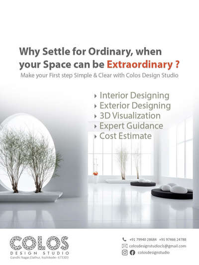 🌟 Don’t just design a space, create an experience!
With Colos Design Studio, we transform interiors & exteriors into extraordinary living environments. ✨

✔ Interior & Exterior Designing
✔ 3D Visualization
✔ Expert Guidance
✔ Clear Cost Estimates

#ColosDesignStudio #InteriorDesign #ExteriorDesign #3DVisualization #DesignInspiration #KeralaHomes #Kozhikode