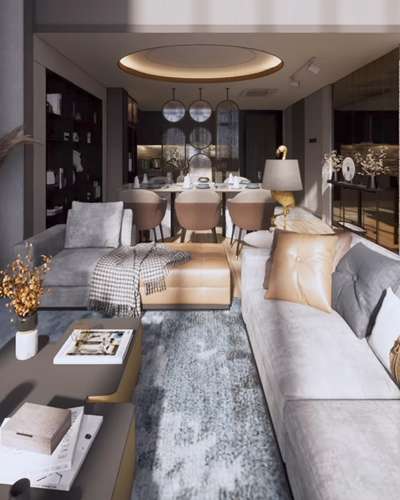 Luxury living+dinning room interior design 
 
 #IndoorPlants #InteriorDesigner #KitchenInterior #LivingroomDesigns #dinningroomdecor #furniturework #3d_rendering