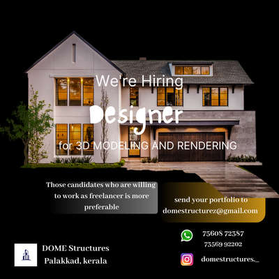 Looking for an online freelancer for 3D modelling and for rendering. Interested canditates can contact us 

DOME Structures
Palakkad, Kerala
PH : 73569 92202, 75608 72387
Mail ID : domestructurez@gmail.com

 #hiringdesigners  #3delevations  #sketup3d  #lumionindia  #3Ddesigner  #hiringjobs