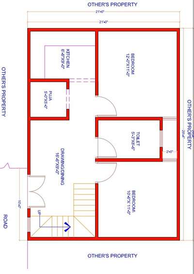 sketch plane of 21'-0"X24'-0".(2bhk)