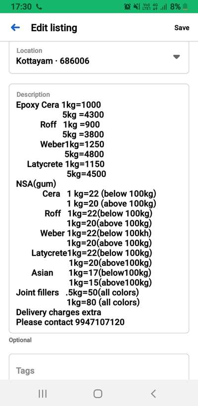 epoxy.tile gum,jointfillers and spacers available in Wholesale price