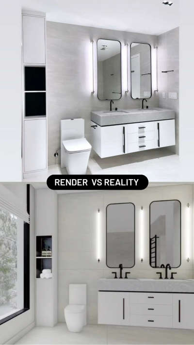 render vs reality 
modern bathroom designed by Hades Architects