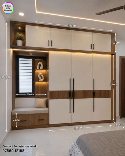 Luxury Wardrobe Design with Study Table | Modern Bedroom Interior Measurements (CM) | Space Saving Design

Description:
Looking for a smart and luxury bedroom wardrobe design with study setup? ✨

This redesigned premium bedroom concept features:
✔ Large wardrobe with practical storage
✔ Attached study table setup
✔ Open display shelves with warm LED lights
✔ Premium wood + cream finish
✔ False ceiling lighting
✔ Clean measurement layout in CM for easy execution

📏 Cutting List (Approx. in CM):
• Total Room Height: 305 CM
• Ceiling Drop: 15 CM
• Wardrobe Height: 210 CM
• Loft Height: 60 CM
• Wardrobe Width: 180 CM
• Study Table Width: 120 CM
• Side Shelf Depth: 45 CM