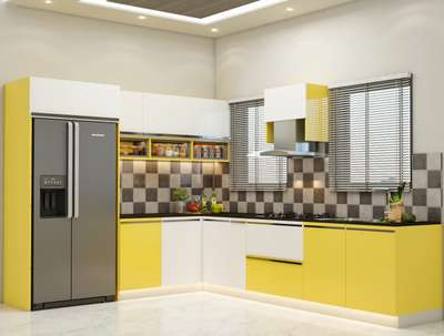 yellow and white combination
 #modular kitchen #
