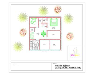 2D floor plan ground floor 38'X40' 
2bhk with 2 shops in front