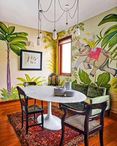 #RoundDiningTable  #DiningTable #DINING_TABLE #interiorarchitecture #WallPainting #customized_wallpaper #diningset #diningarea  #diningspace