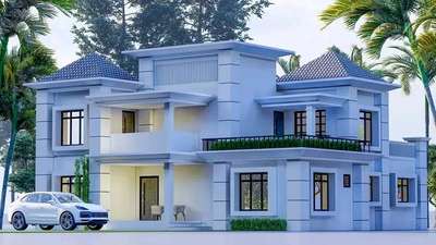 3D | front elevation| exterior| colonial house| Kerala style homes|  #KeralaStyleHouse #exteriordesigns #colonialhouse