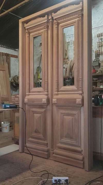 Entrance door made off white oak wood