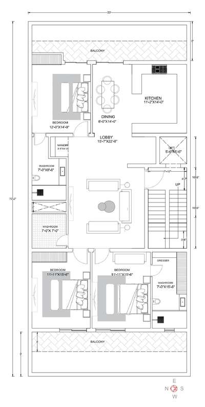 33*72 FEET # BUILDER FLOOR PLAN # 3BHK # STILT+ 4 # VASTU # WEST FACING # 270 SQYD