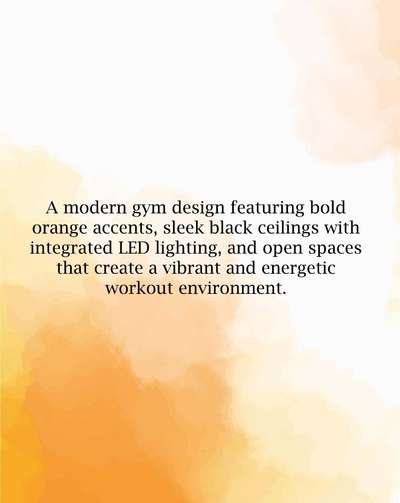A modern gym design featuring bold orange accents, sleek black ceilings with integrated LED lighting, and open spaces that create a vibrant and energetic workout environment. #gymfloor #commercialproperty #Architectural&Interior