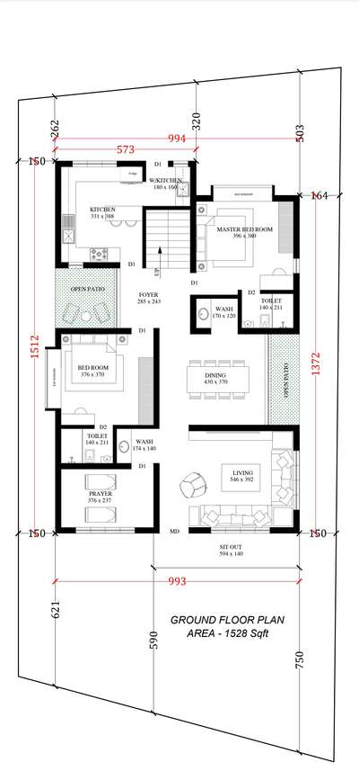 1500 sq ft housing plan. #2BHKPlans #courtyardhouse  #FloorPlans #singlestory