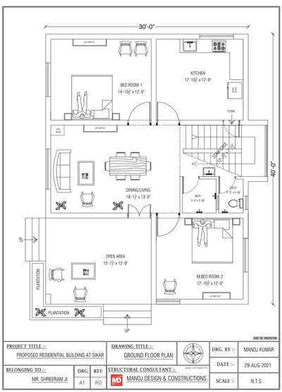 30X40 North facing home 🏡
#manojdesign
#homeplan