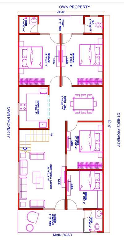 sketch plane of 24'-0"X60'-0".(4bhk)