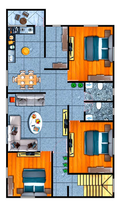 3BHK  Render Floor Plan #InteriorDesigner #HomeDecor #HouseDesigns #FloorPlans #Photoshop  #Best_designers #homesweethome