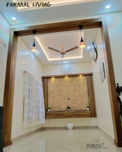 Formal Living : Site @ Pazhuvil, Thrissur
.
 #formalliving #LivingroomDesigns #LivingRoomTV #tvunits #FalseCeiling #Architrave