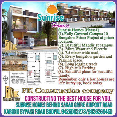 Sunrise Homes
FK Construction
Starting Price 29.99*.Lakh
FK Construction
Call@ 9425003273
.

.
#fkconstruction #builder #bunglow #duplex 
#fkconstruction #homeconstruction #no1civilcontractor #withmaterialconstructioncost #homeconstructioninbhopal #interior_designer_in_bhopal #construction #civilcontractors  #housedesign #architecture #architect #engineering #bestconstructioncompany
