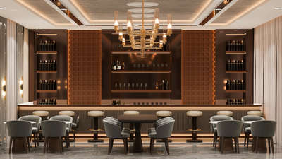 AVG PALACE :BAR COUNTER DESIGN 
23'-0" WIDE COUNTER 
#InteriorDesigner #Architectural&Interior #Barcounter #FalseCeiling #WALL_PANELLING #backpaneling #furniture  #lightingautomation