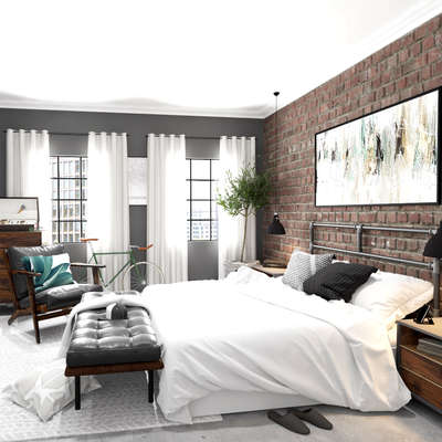 #3d #3Dinterior #feelthedifference #ambience #MasterBedroom #BedroomDecor #Designs #brickwall
