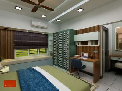 # master bedroom  #CeilingFan  #GypsumCeiling  # wardrobe #studytable  bay window #bed cot