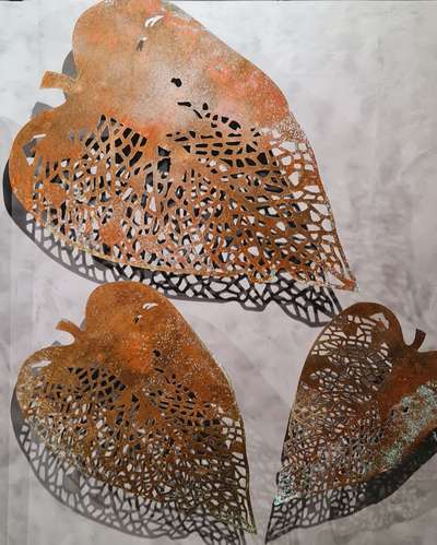 Laser cut metal art Corten steel  dried leaf .