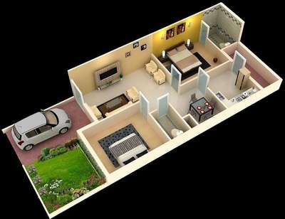 2BHK PLAN  3D and 2D contact.6261668856 #CivilEngineer #architecturedesigns
