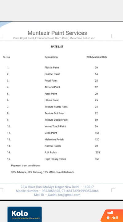 #Painter #housepaint Paint Rate List