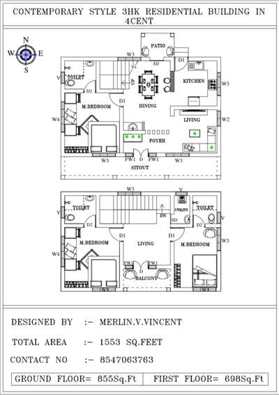 Contact No:- 8547063763
 #ContemporaryHouse #4centPlot  #3BHKHouse  #1550sqftHouse  #trendingdesign   #SouthFacingPlan