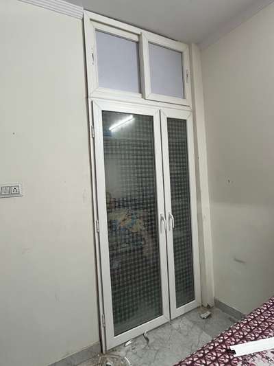 White upvc almira cover with sheet and frosted design glass  #_upvc  #DoubleDoor   #bluestarupvc