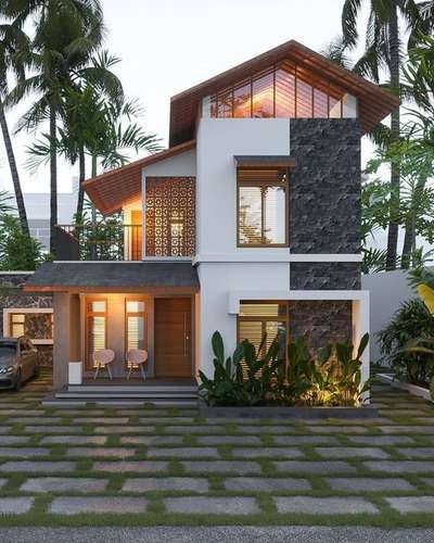 #3BHKHouse  #ContemporaryDesigns #trivandram #CivilEngineer #3delevation🏠