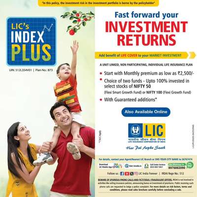 Empower your financial journey with LIC's Index Plus Plan – Investment Growth while safeguarding your loved ones.

#InvestProtectProsper
#FinancialPlanning #ULIPInvesting