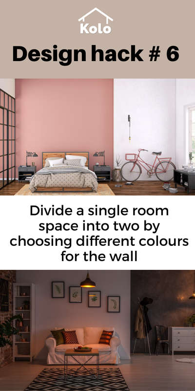 Divide spaces easily with just painting the same wall in 2 different colours.

Check out design hack #6.

Learn tips, tricks and details on Home construction with Kolo Education 🙂

If our content has helped you, do tell us how in the comments ⤵️
Follow us on @koloeducation to learn more!!!

#education #architecture #construction  #building #interiors #design #home #interior #expert #paint  #koloeducation  #designhack