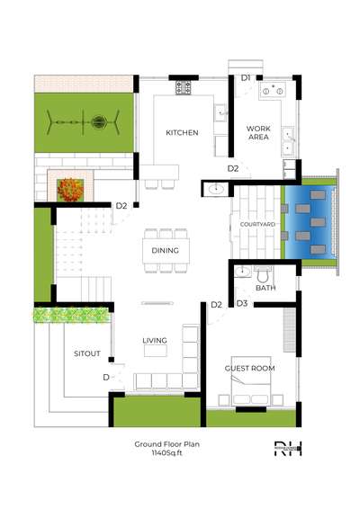 #1800sqftHouse #3BHKHouse #architecturedesigns #ProposedResidentialProject #residentialbuilding #koipond #pool #courtyardgarden #patio  #LandscapeGarden #trendingdesign #leisure #groundfloorplan  #OpenKitchnen